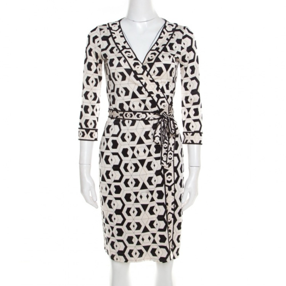 Diane von Furstenberg Monochrome Printed Silk Jersey Wrap Banded Julian …